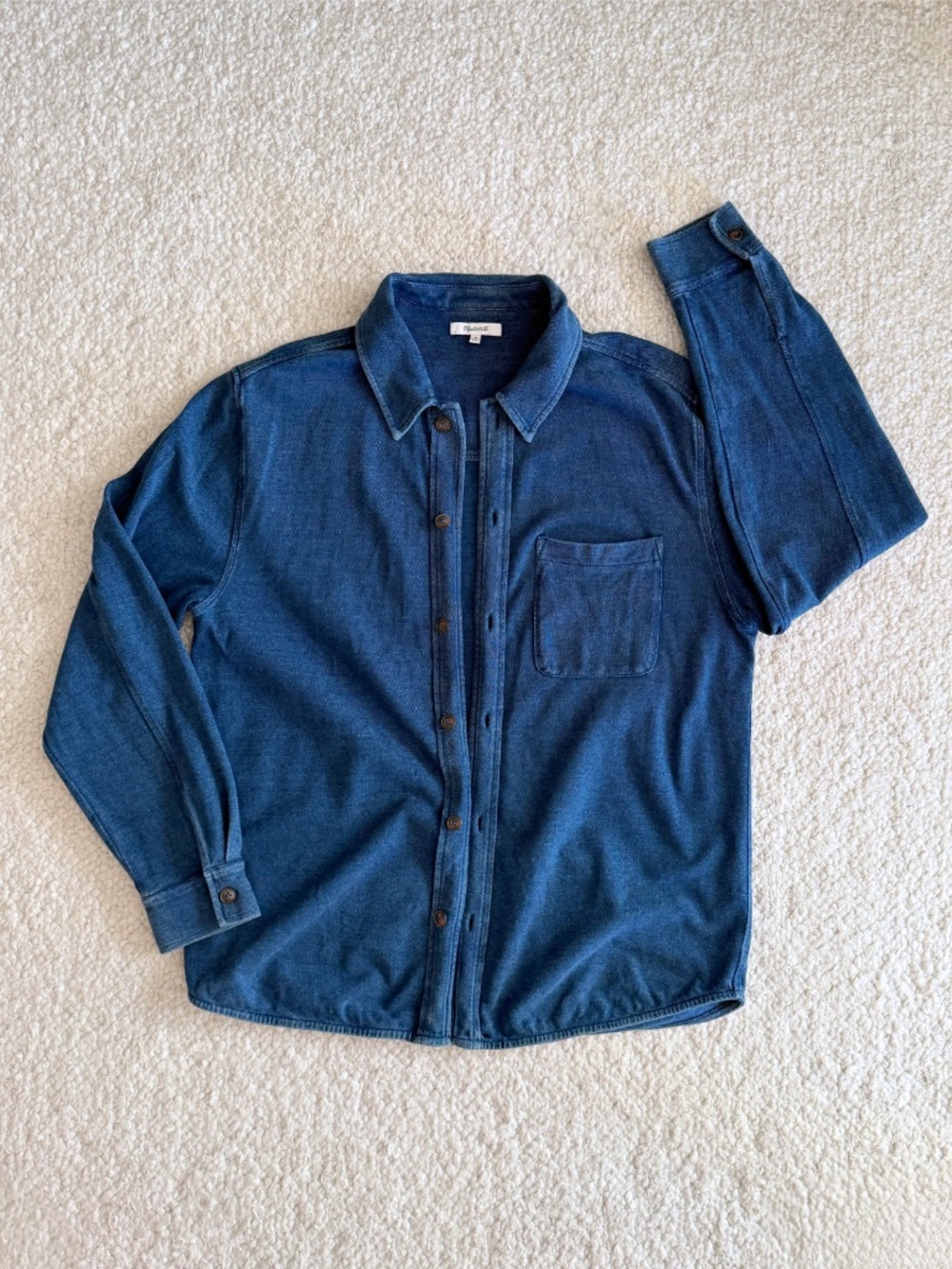 Madewell | M/L | Indigo-Dyed Long-Sleeve Shacket Shirt in Cotton Pique